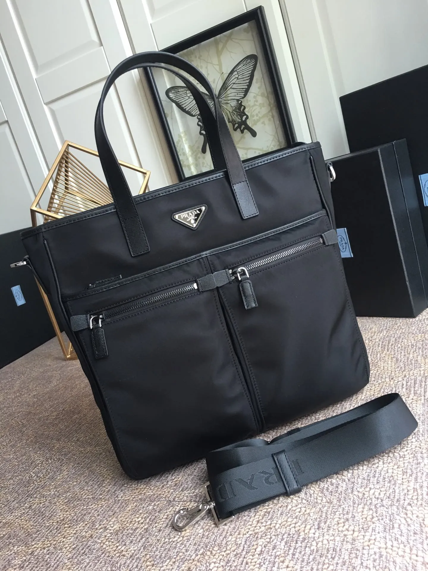 💰1200, P's new men's bag, 2VG860, top quality, made of parachute fabric, top hardware, many compartments, a must-have for men, length 34x height 34.5cmX7cm