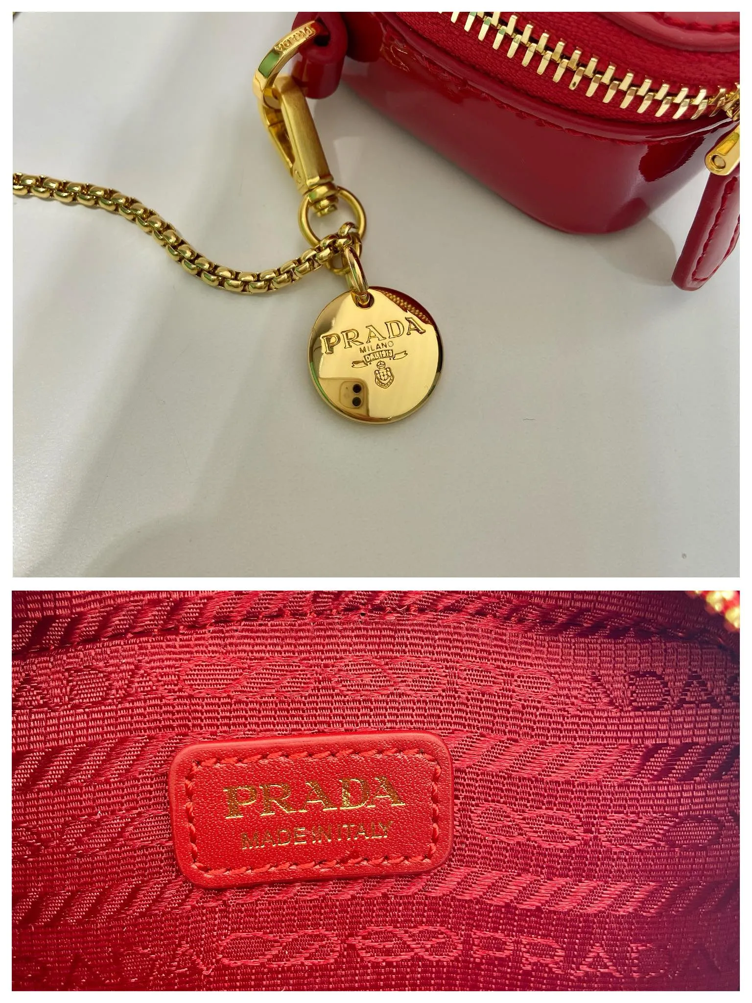 💰960🎉Mini cross-body bag🎉1NR025 mini size🎉🎉 This exquisite patent leather mini bag presents smooth and harmonious lines. Featuring leather handles and a detachable chain shoulder strap, featuring the signature triangle logo in enameled metal. My wife is lovely and worth having. Hurry up and get it🎉🎉Length 11x Height 6.5x Bottom 2.5cm🎉🎉👏👏