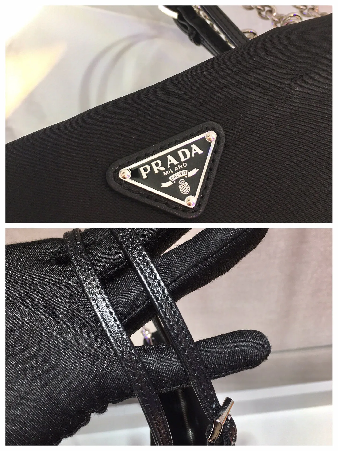 💰700, new model 🎉1BA252🎉🎉Made of imported nylon fabric👏👏This nylon handbag is equipped with double handles and a detachable metal chain shoulder strap, giving it a playful feel. The enameled triangle metal logo adds a classic touch to the brand. It is fashionable and simple, and has a special taste. Beauties, hurry up and get it🙊🙊Length 23X Height 22cm👏👏