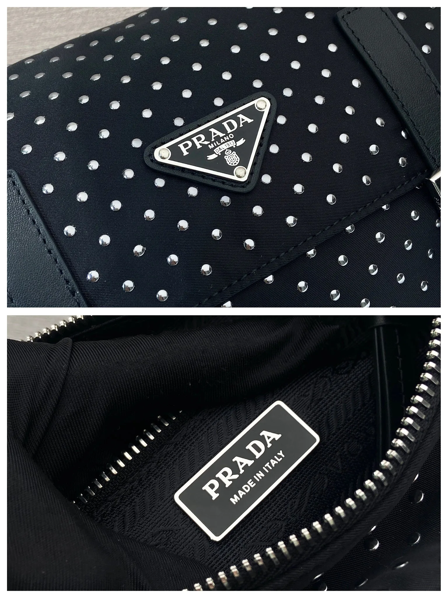 💰1320🎉Rivet Messenger Bag🎉1BD382 New Product🎉🎉 This practical shoulder bag is made of regenerated nylon, lightweight and equipped with an adjustable shoulder strap, multiple pockets and a clamshell design. Mini handmade rivet decoration adds modern style. The upper body effect is very fashionable and unique🎉🎉, babies, hurry up and get it🎉🎉 Length 23x height 17x bottom 9cm🎉🎉🎉👏👏👏