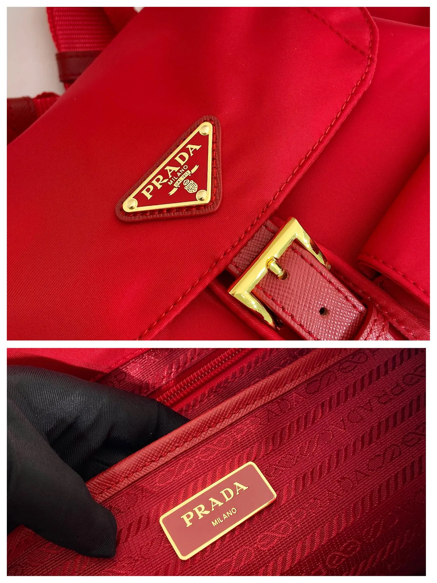 💰1000🎉Gold buckle classic backpack🎉1BZ677 gold hardware🎉🎉 This practical and innovative backpack is made of imported nylon fabric, adjustable shoulder straps and woven handles, removable Re-Edition leather key ring, front buckle flap pocket, enameled metal triangle logo on the flap, drawstring closure, logo-printed Re-Nylon lining with two interior pockets, one of which is zippered and has a large room. Classic and practical, it is a popular style that will never go out of style🎉🎉 Length 23.5x Height 28x Bottom 12cm🎉🎉🎉👏👏👏