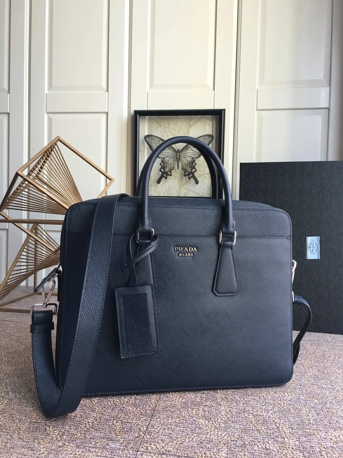 💰1960, P Jiachui's new men's bag, 2VE363B, single layer, spread word watch, counter synchronization [strong][strong][strong], imported original thick cross pattern men's bag, double-layered grid, men's favorite, length 36X height 28X thickness 6,