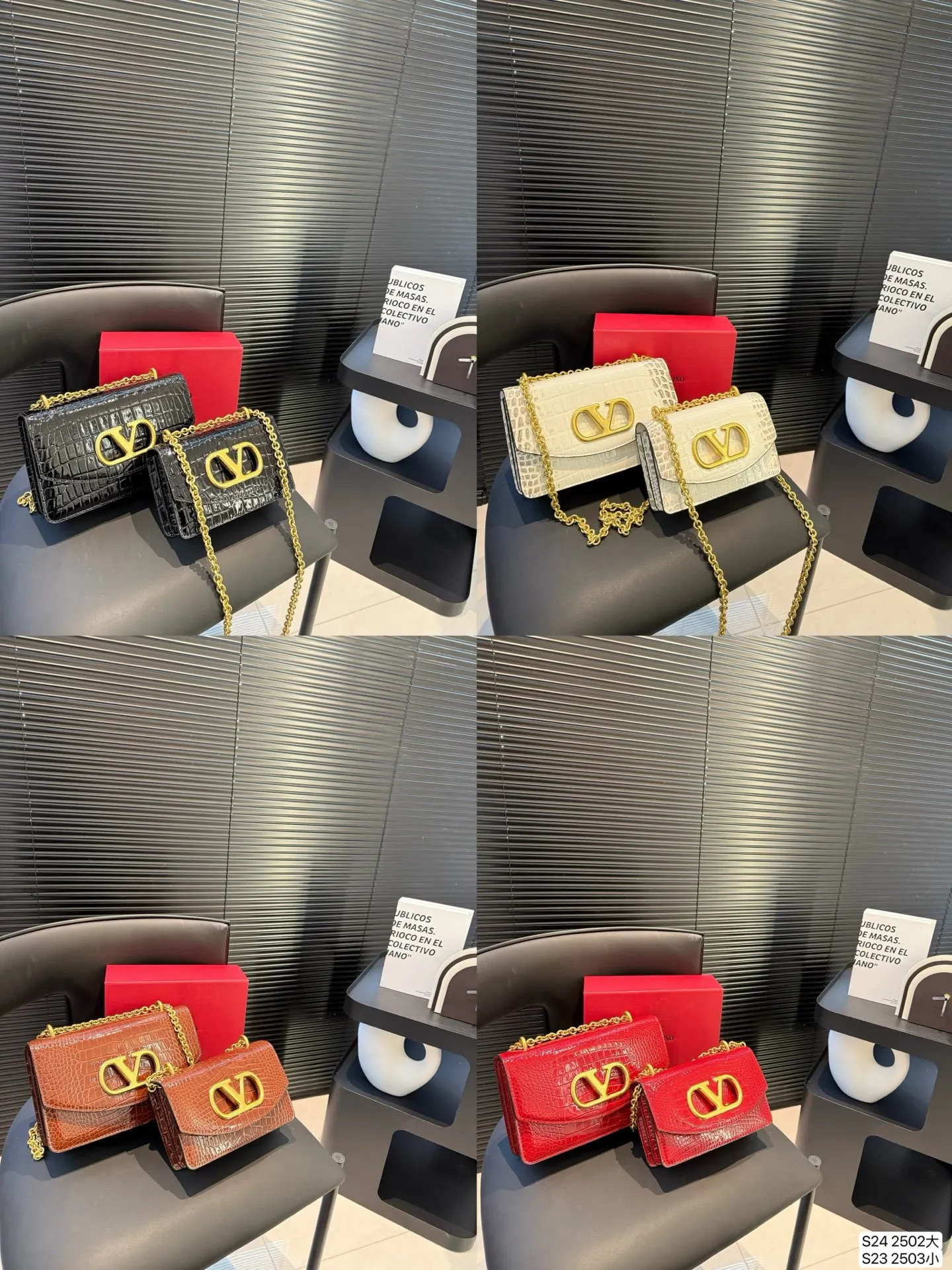 Large size P340 Small size P330 with folding box Valentino chain bag Valentino SS25 Vain series chain bag creates simple retro style smooth cow leather touch advanced metal suction buckle opening and closing method It feels like a jewelry box #Valentinovalentino # retro # Size: Large 24 15 Small 19 12 Item No. Large 2502 Small 2503