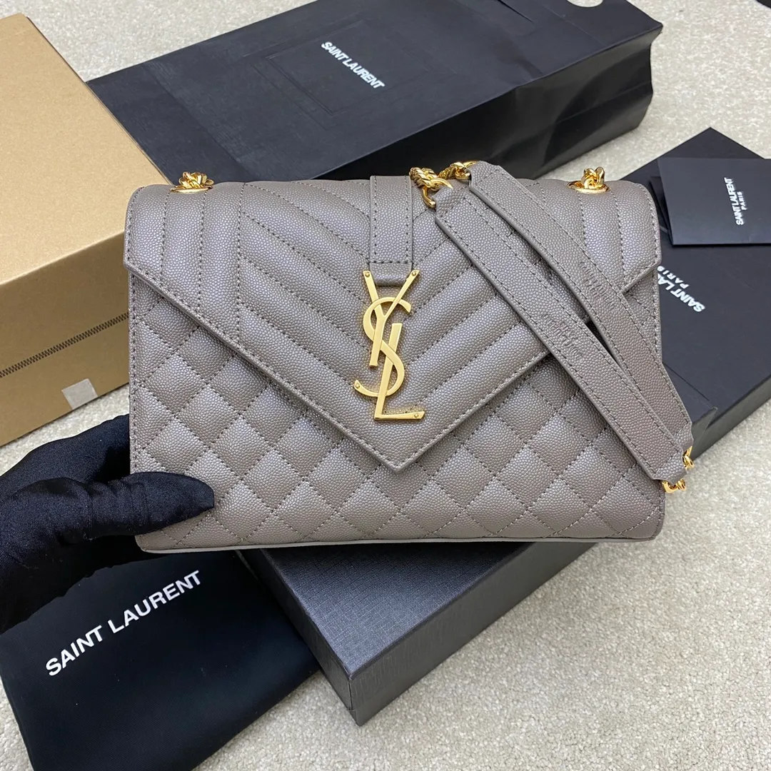 Gray ball pattern/gold buckle 🌈YSL's new classic plaid messenger bag, flap handbag, with metal YSL logo, metal chain, leather chain leather shoulder strap and horizontal and vertical jacquard embossed stitching decoration, fashionable, casual and practical 👍20220750 Model: 392739 [original leather] Size: 24x17.5x6cm