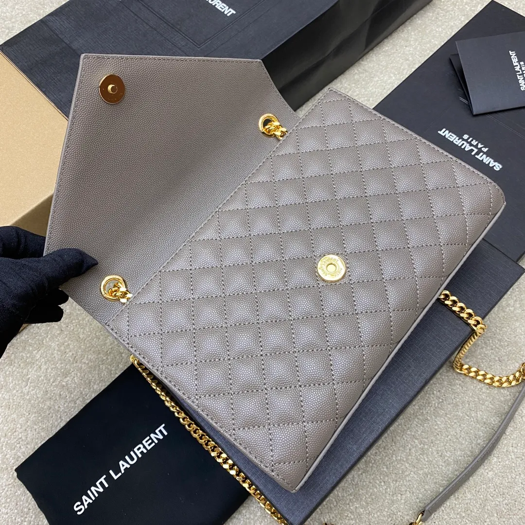Gray ball pattern/gold buckle 🌈YSL's new classic plaid messenger bag, flap handbag, with metal YSL logo, metal chain, leather chain leather shoulder strap and horizontal and vertical jacquard embossed stitching decoration, fashionable, casual and practical 👍20220750 Model: 392739 [original leather] Size: 24x17.5x6cm