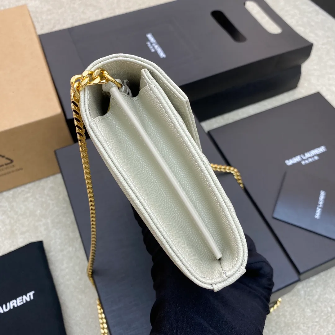💰1300 white ball pattern/gold buckle 🌈YSL latest ENVELOPE Woc envelope bag ✉️Original caviar ball pattern, engraved inner zipper compartment, can be used as a clutch bag or as a shoulder bag. There are multiple card slots inside. Compact and practical 👍20220650 Model: 620280 [original leather] Size: 22.5x14x4cm