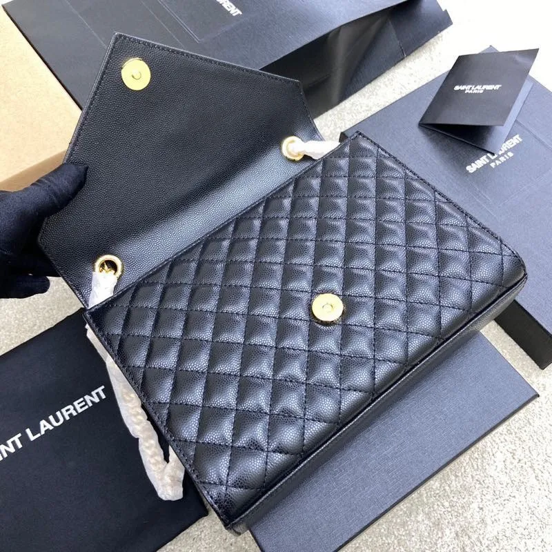 Black ball pattern/gold 🌈𝑬𝒏𝒗𝒆𝒍𝒐𝒑𝒆 medium grain embossed quilted genuine leather envelope bag, classic is eternal, the sky-high V pattern and rhombus caviar pattern, Italian original cowhide with eye-catching Y family logo, stylish and fashionable all in one! One chain and three backs, single chain cross-body, double chain single back, single chain single back are all perfect🤗Little fairies of different heights, there is always a way to carry it that suits you❤️20230750 Model: 392739 [original leather] Size: 24x17.5x6cm