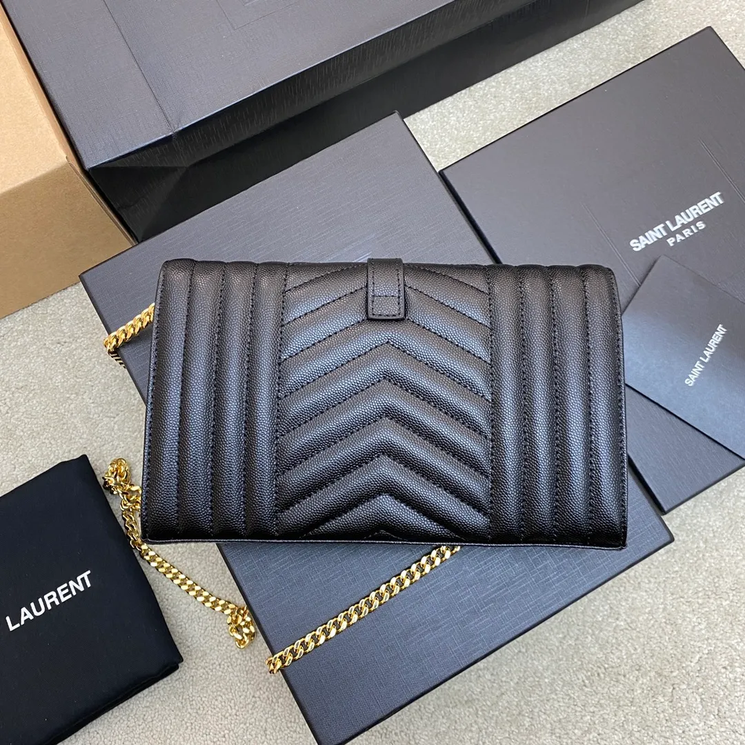 💰1300 black ball pattern/gold buckle 🌈YSL latest ENVELOPE Woc envelope bag ✉️Original caviar ball pattern, engraved inner zipper compartment, can be used as a clutch bag or as a shoulder bag. There are multiple card slots inside. Compact and practical 👍20220650 Model: 620280 [original leather] Size: 22.5x14x4cm