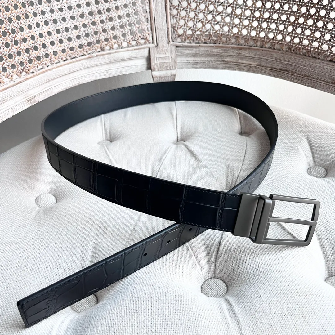 💰520💰Complete package💰 💍Purchasing-grade BV new men’s reversible belt, Italian crocodile pattern cowhide and Nappa calfskin, with gun-colored rotatable pin buckle, width 35MM