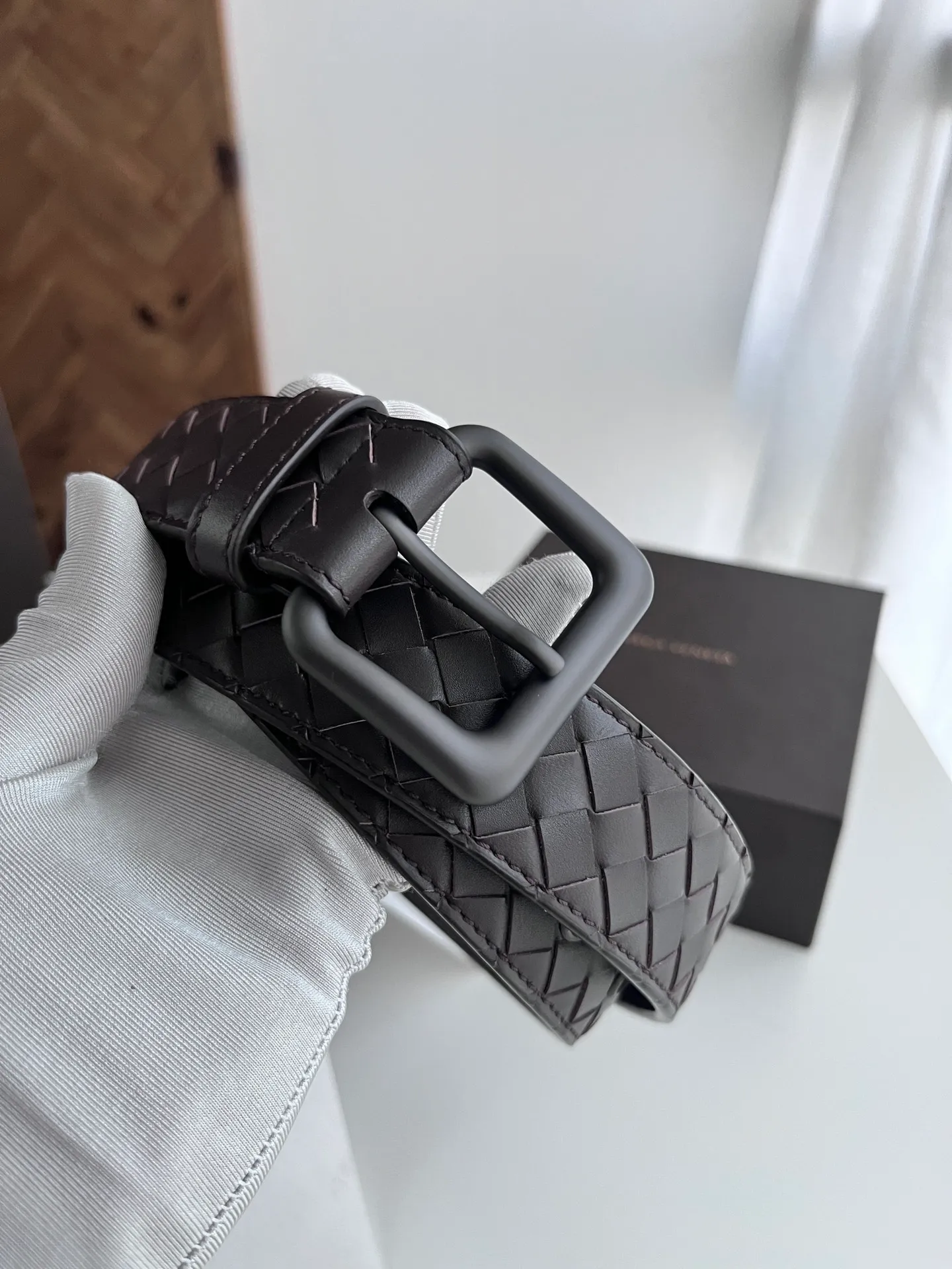💰480💰Full package💰 💍Purchase level Bottega Veneta BV new men's woven belt intreccio Italian matte calfskin pure handmade small grid weaving with frosted gun color buckle width 3.5CM