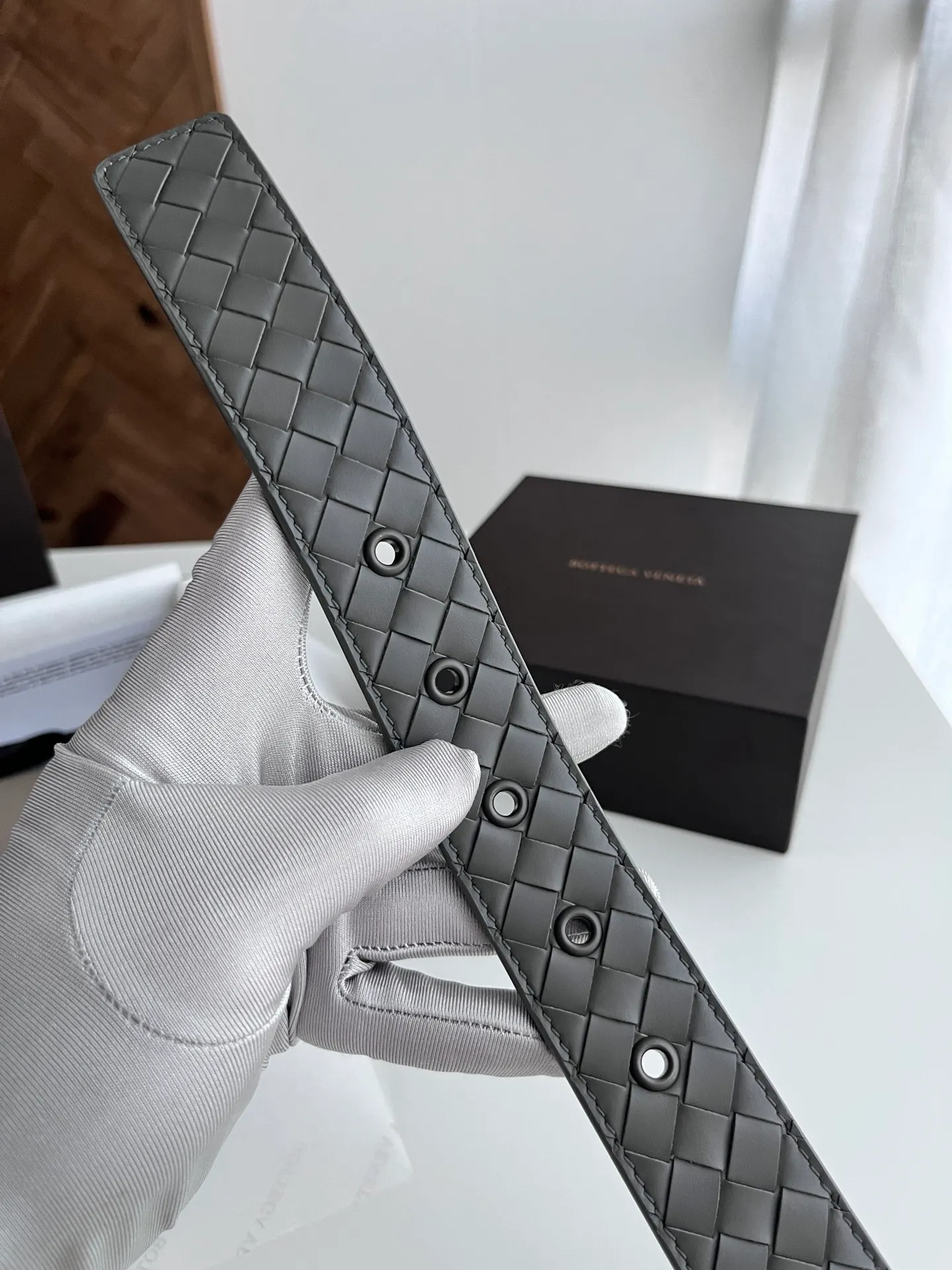 💰480💰Full package💰 💍Purchase level Bottega Veneta BV new men's woven belt intreccio Italian matte calfskin pure handmade small grid weaving with frosted gun color buckle width 3.5CM
