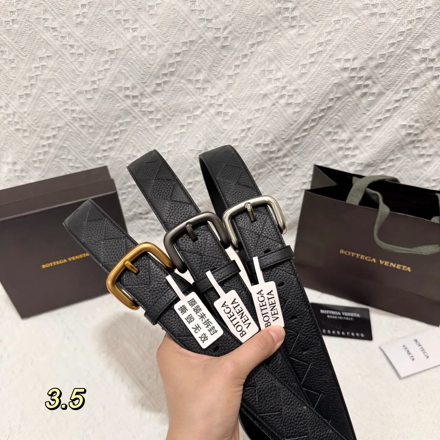 💰560💰Full package💰 💍Purchasing-grade BOTTEGA VENETA 3.5cm counter new men's woven belt, pure hand-woven imported calfskin, low-key luxury and connotation, suitable for business or leisure