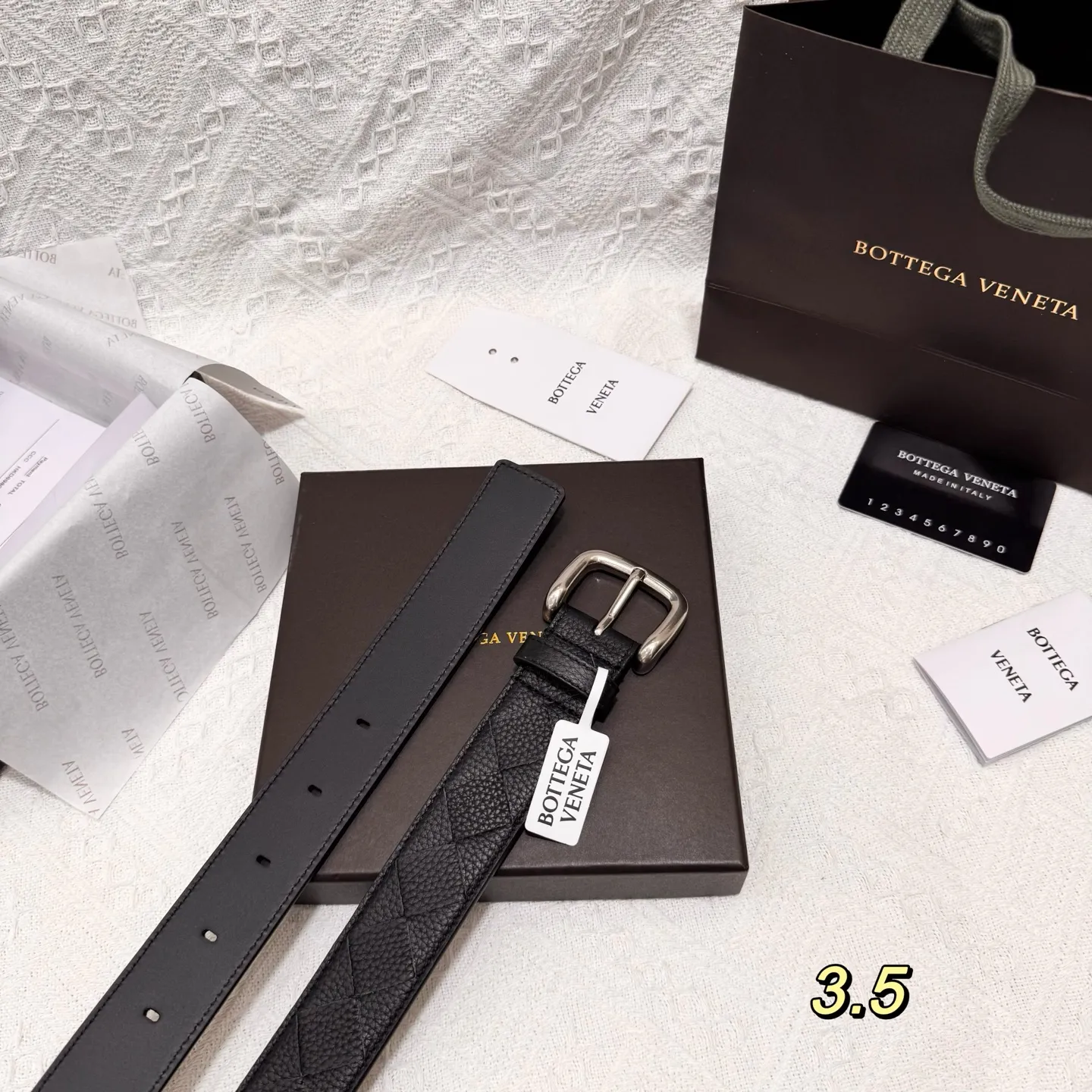 💰560💰Full package💰 💍Purchasing-grade BOTTEGA VENETA 3.5cm counter new men's woven belt, pure hand-woven imported calfskin, low-key luxury and connotation, suitable for business or leisure