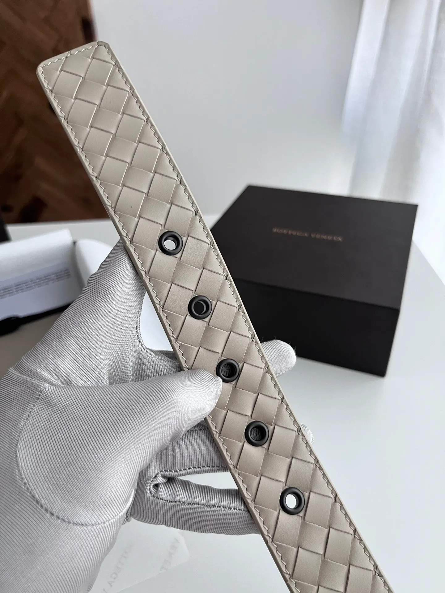 💰480💰Full package💰 💍Purchase level Bottega Veneta BV new men's woven belt intreccio Italian matte calfskin pure handmade small grid weaving with frosted gun color buckle width 3.5CM