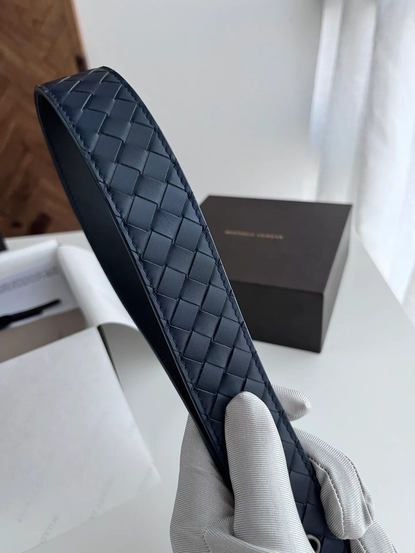 💰480💰Full package💰 💍Purchase level Bottega Veneta BV new men's woven belt intreccio Italian matte calfskin pure handmade small grid weaving with frosted gun color buckle width 3.5CM