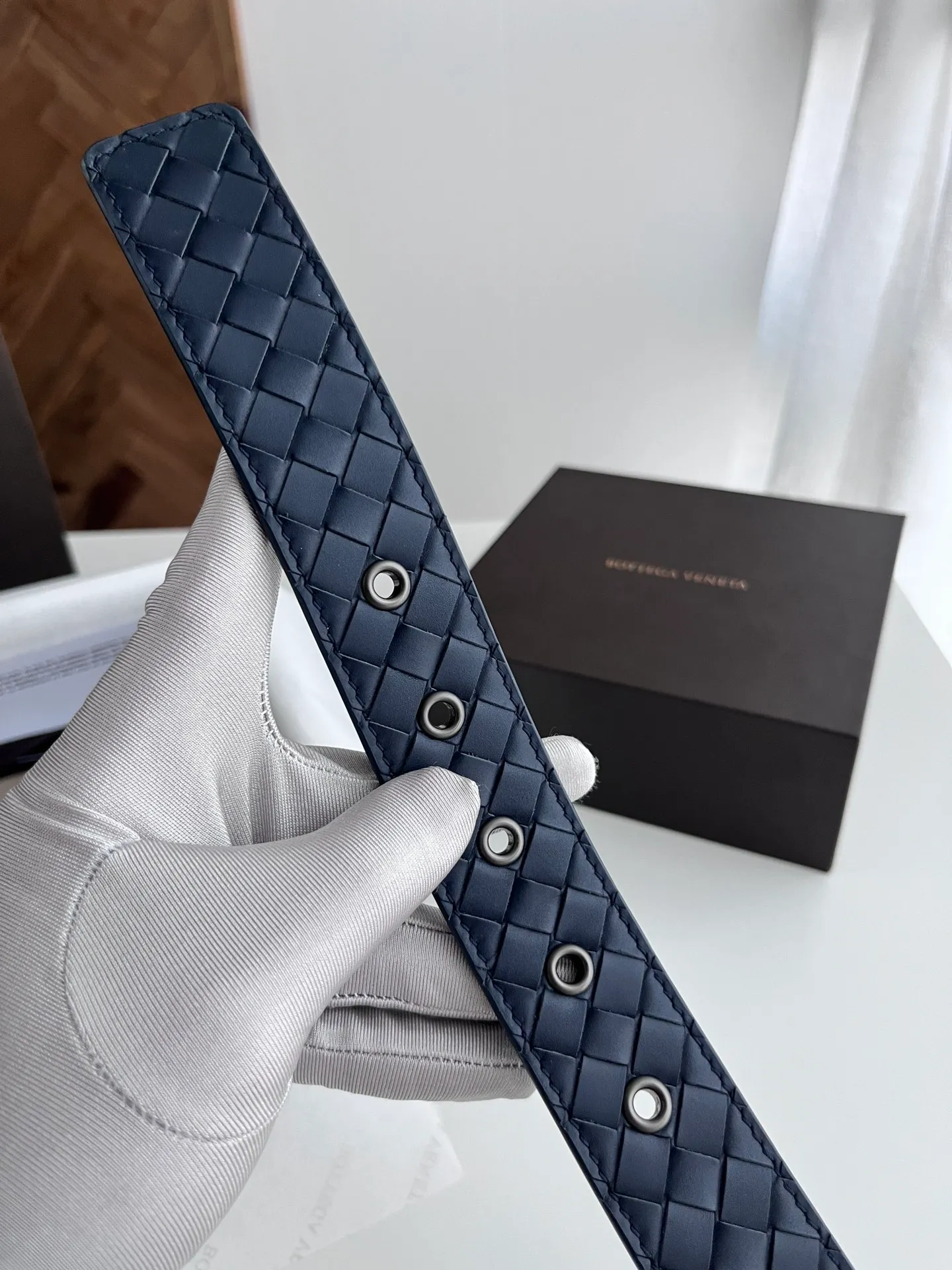 💰480💰Full package💰 💍Purchase level Bottega Veneta BV new men's woven belt intreccio Italian matte calfskin pure handmade small grid weaving with frosted gun color buckle width 3.5CM