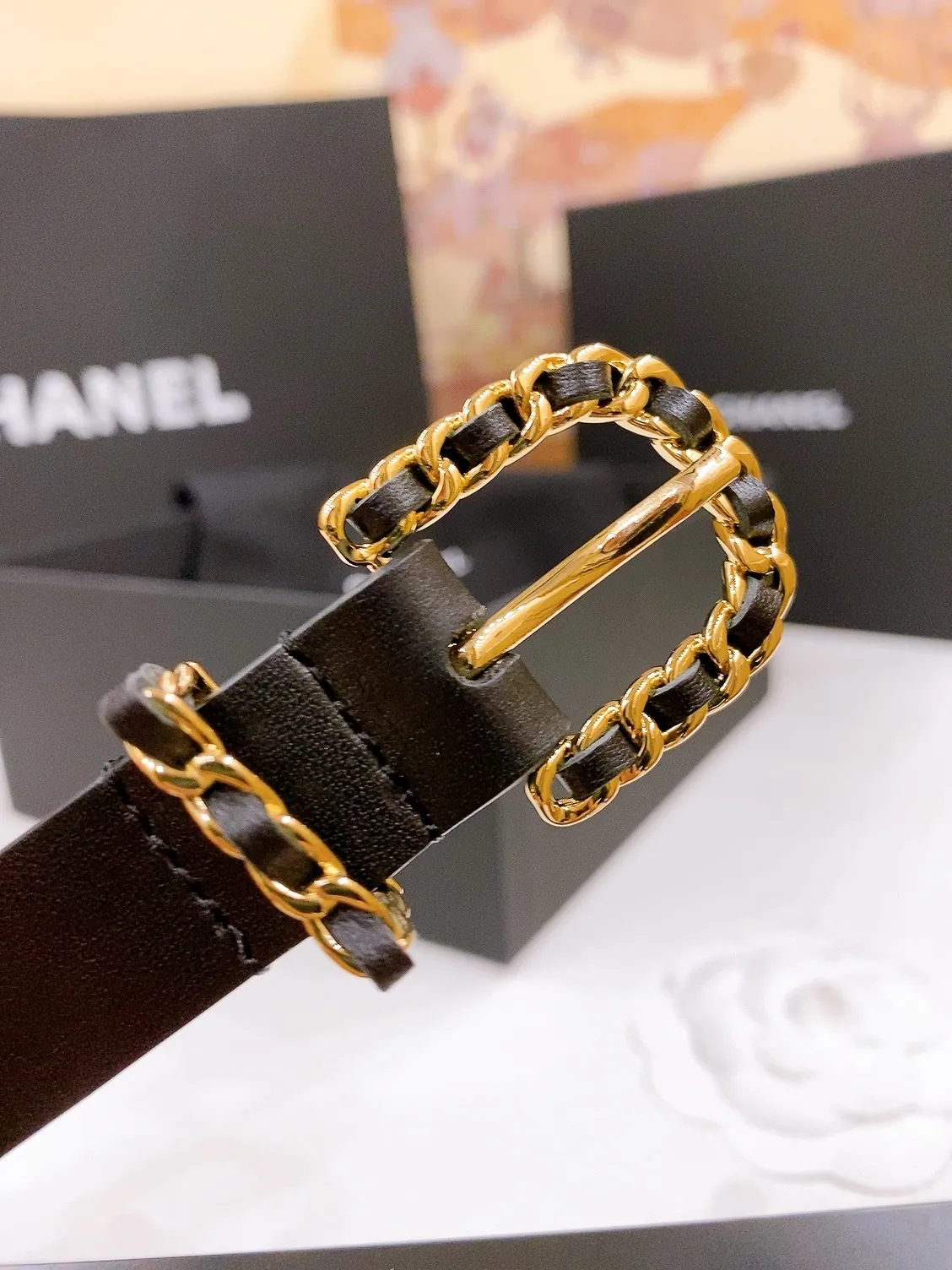 💰460💰Full package💰 💍Purchase grade Chanel chain pin buckle Imported calfskin belt Brass metal soft and delicate 2.0cm