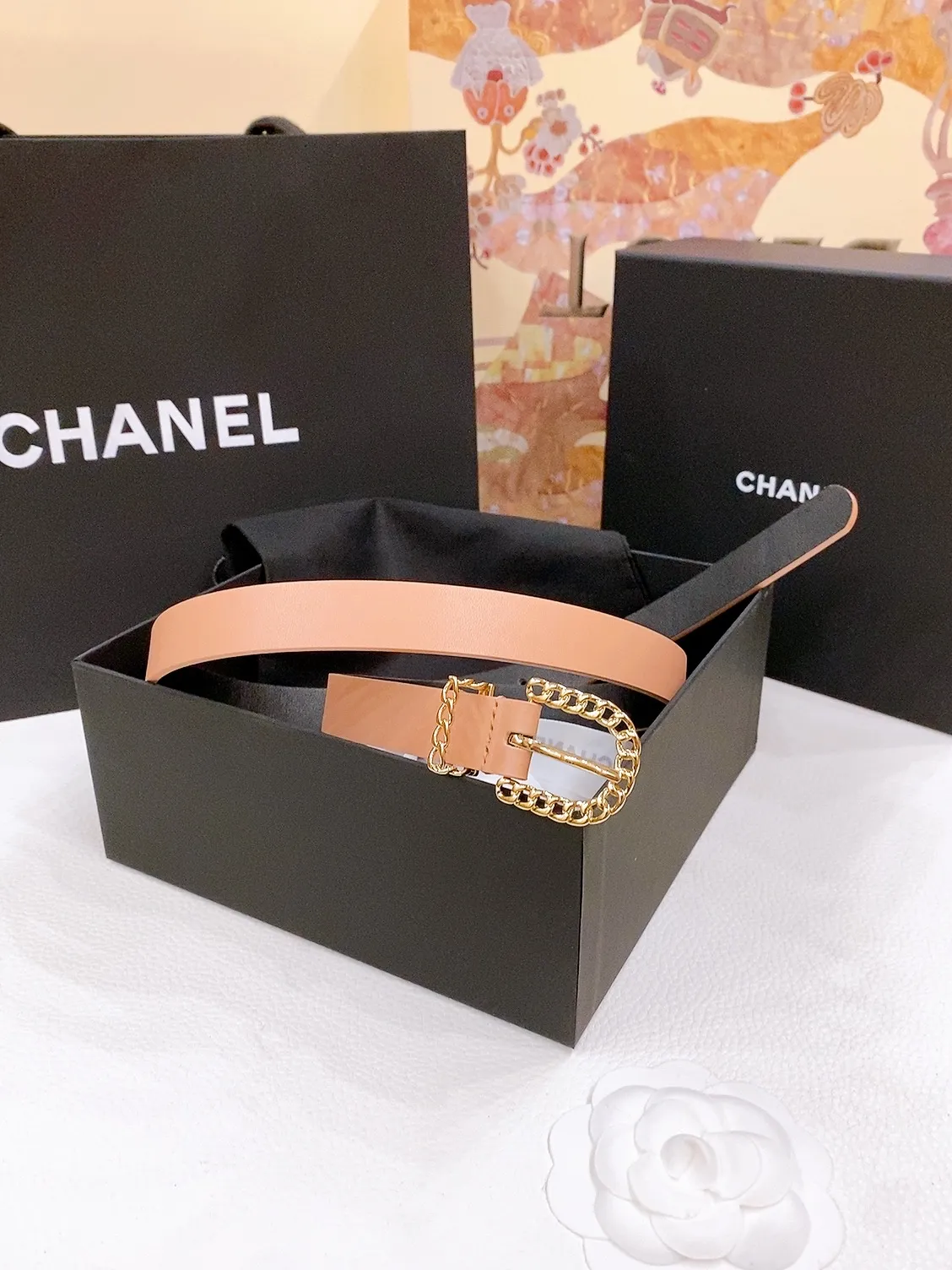 💰460💰Full package💰 💍Purchase grade Chanel chain pin buckle Imported calfskin belt Brass metal soft and delicate 2.0cm