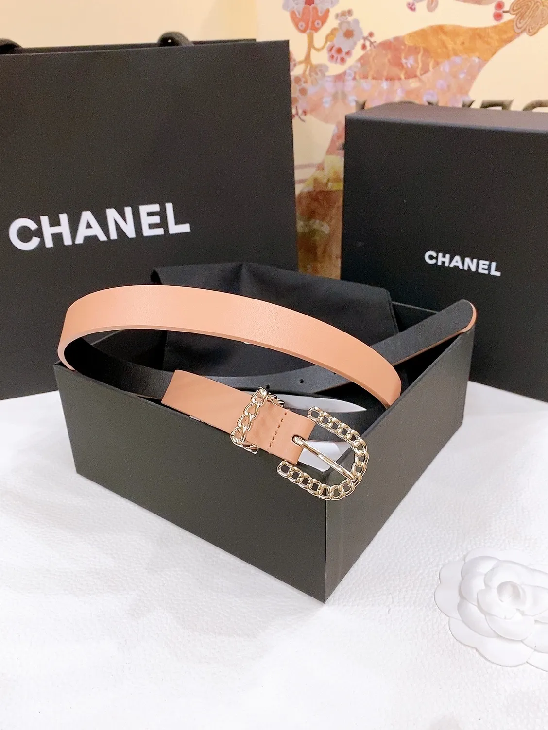💰460💰Full package💰 💍Purchase grade Chanel chain pin buckle Imported calfskin belt Brass metal soft and delicate 2.0cm
