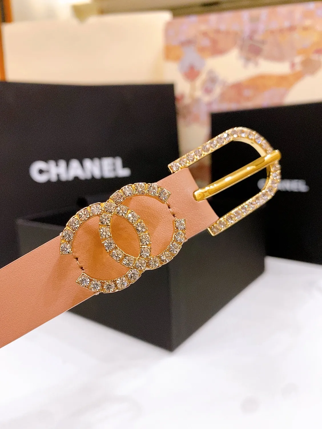 💰480💰Full package💰 💍Purchase grade Chanel pin buckle rhinestone imported calfskin belt brass metal soft and delicate 2.0cm