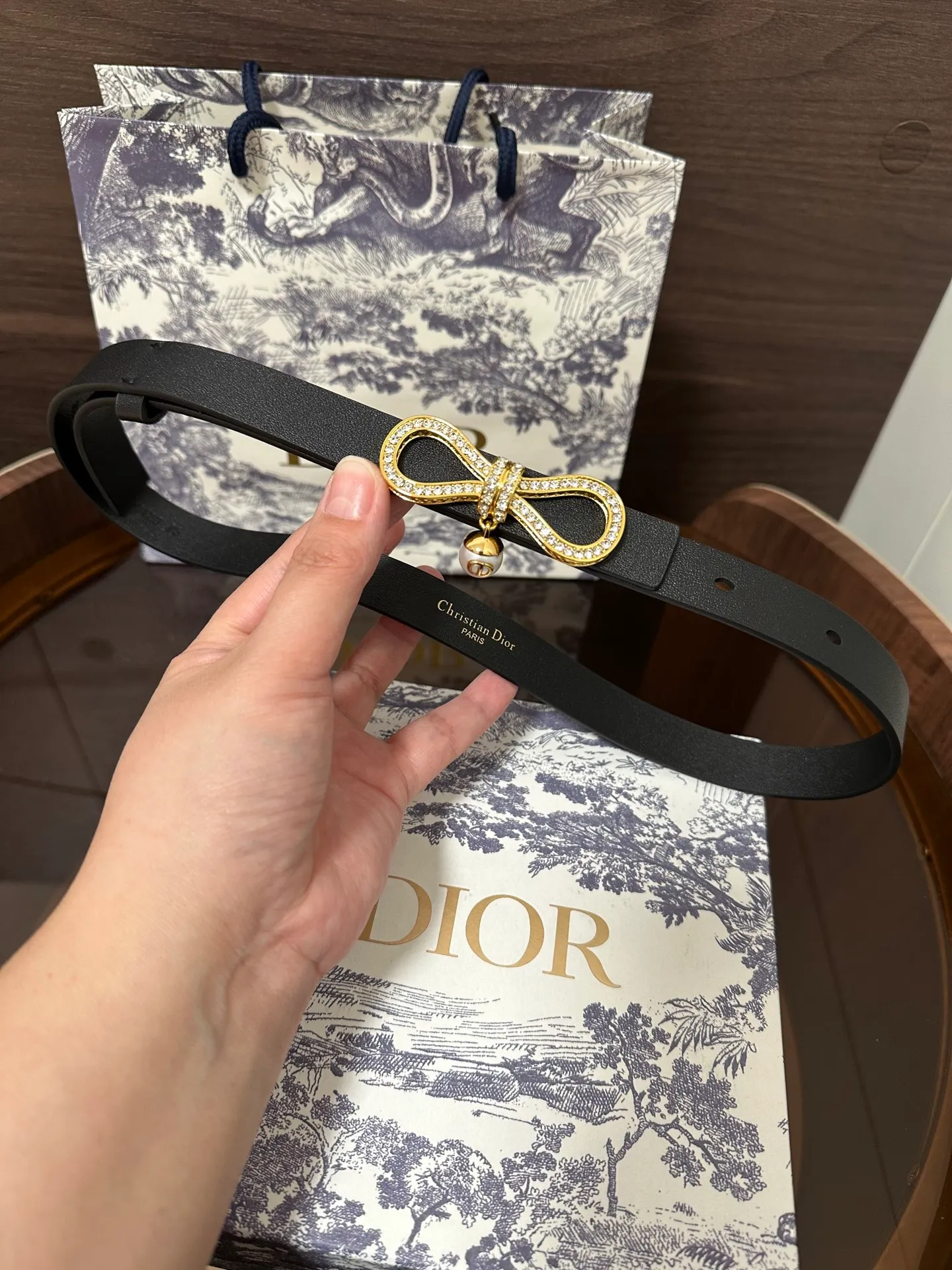 💍Purchase level Dior⚡️Di0r🆕 Le Nœud de Dior belt⚡️18 mm black smooth cow leather and white crystal decoration⚡️