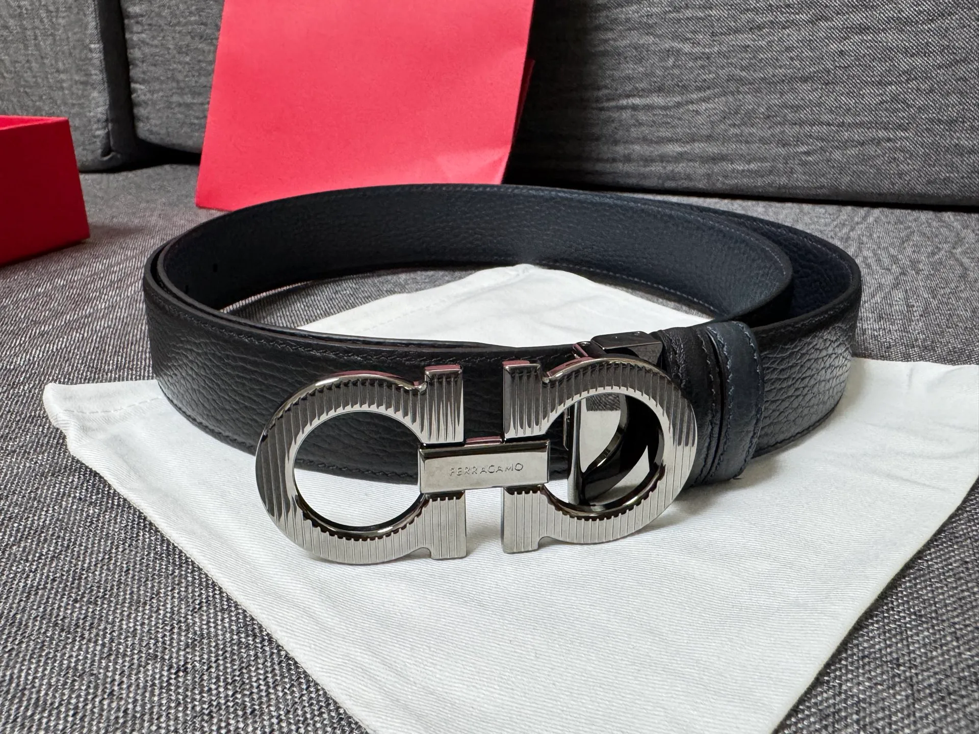 💰440💰Full set of packaging💰 💍Purchase level collection of good things—Salvatore Ferragamo men’s 3.5cm exquisite counter new style striped new logo double circle horseshoe metal buckle, first-layer cowhide double-sided versatile and atmospheric item