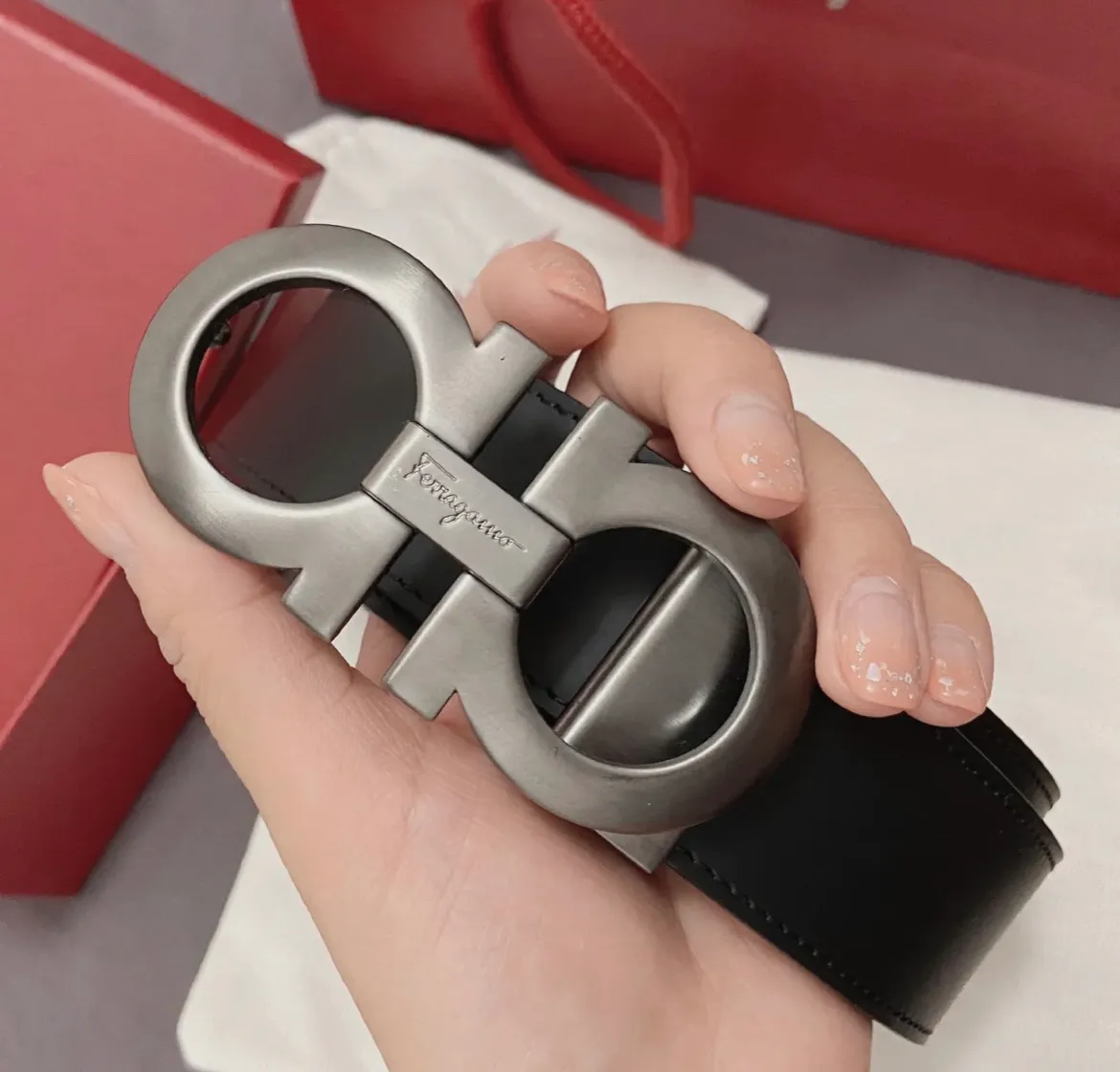 💰760💰 Guoxian Ferragamo men's belt, gun color black brown, double-sided, can be cut freely, the size is more suitable, accessories 🈶box, dust bag, handbag