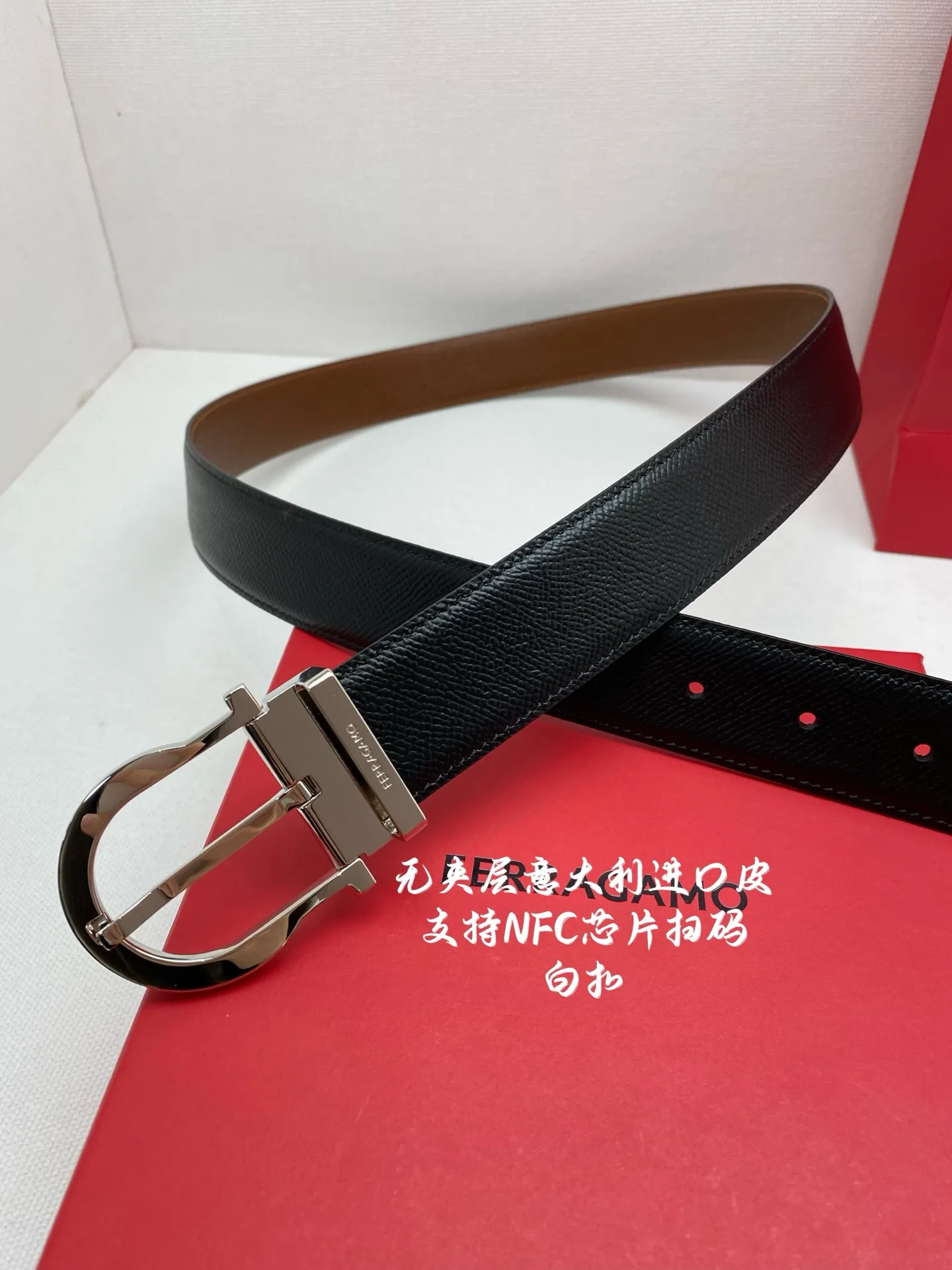 💰480💰Full package💰 💍Purchasing-grade Ferragamo⚡️🌹NFC chip scan model Genuine size 3.5cm Italian imported first-layer cowhide