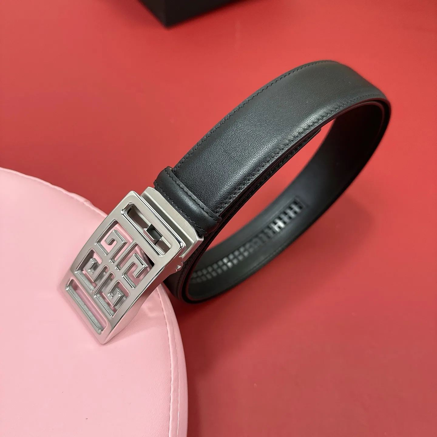💰460💰Full package💰 💍Purchasing-grade Givenchy calfskin slide-type automatic head belt, stainless steel 3.5cm hollow steel buckle belt.