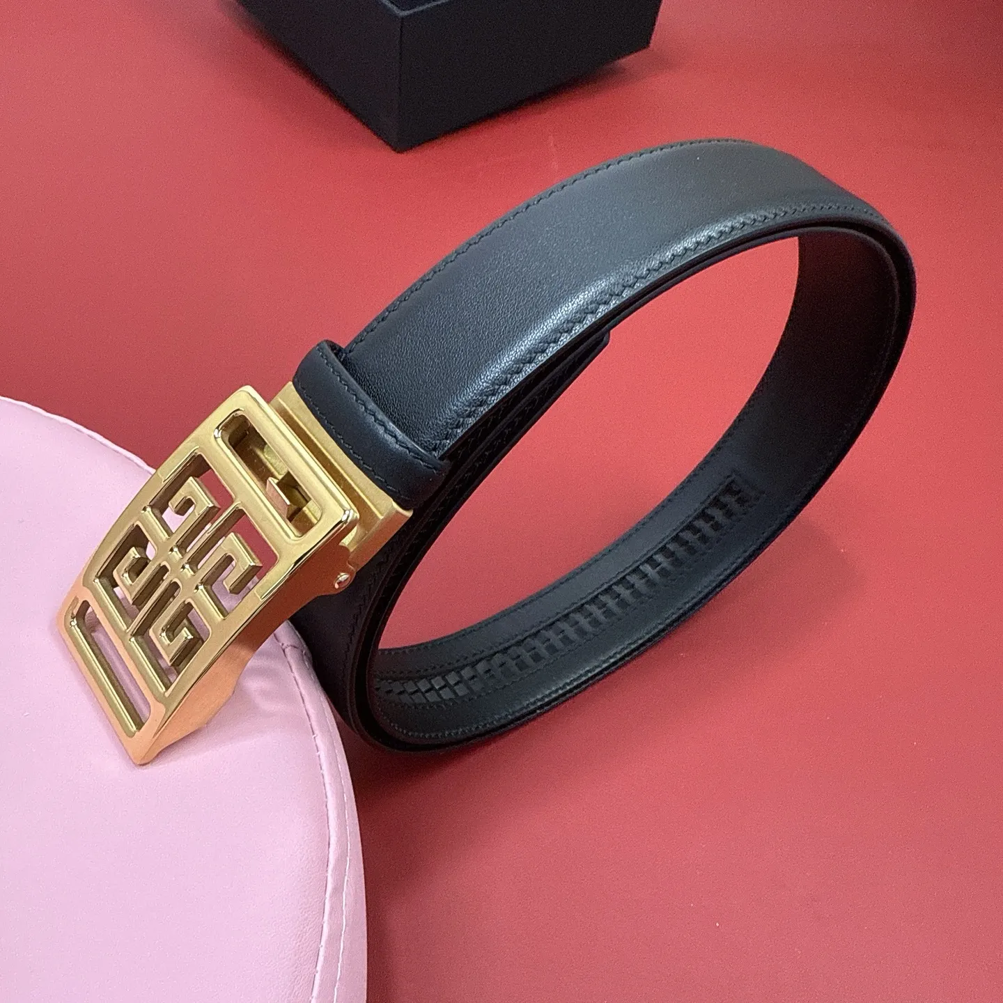 💰460💰Full package💰 💍Purchasing-grade Givenchy calfskin slide-type automatic head belt, stainless steel 3.5cm hollow steel buckle belt.