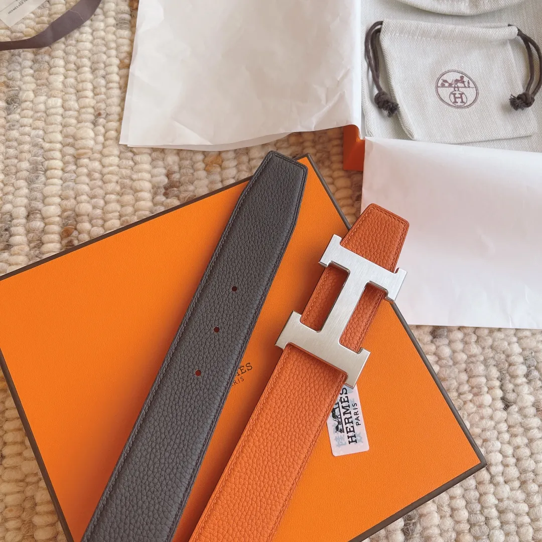 💰480💰Full package💰 💍Purchase level Hermes 3.8cm double-sided men's belt, custom-made stainless steel hardware electroplating, two-color double-sided cowhide, clearly visible leather texture, excellent hand feel, no pressure when entering and exiting the counter