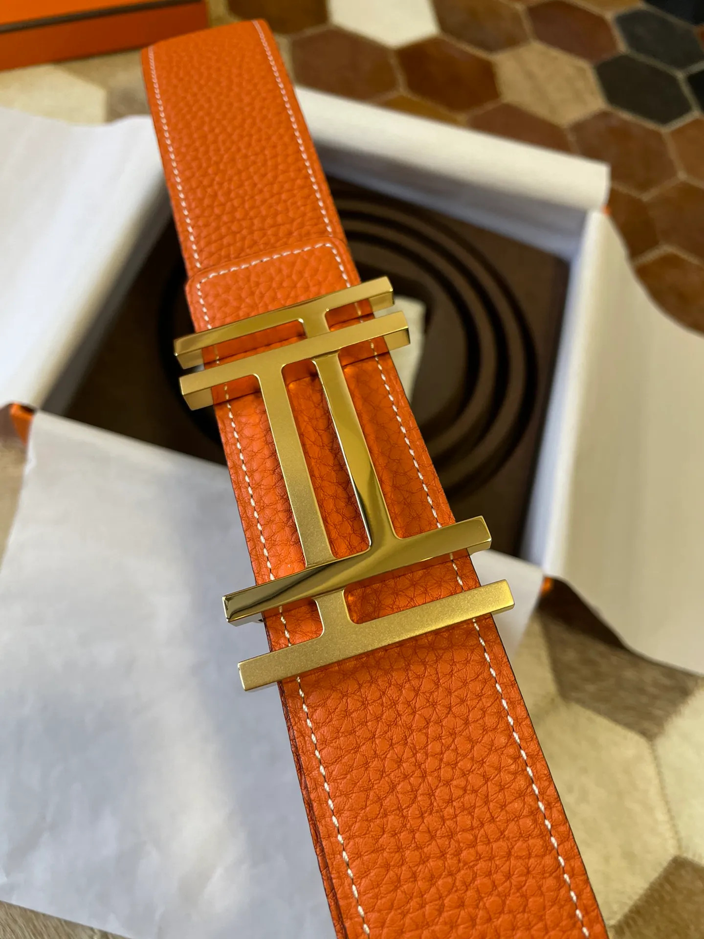 💍Purchasing agent Hermes zp order classic men's belt counter Togo leather with stainless steel duplex welding point buckle 3.8cm, practical and beautiful. P480
