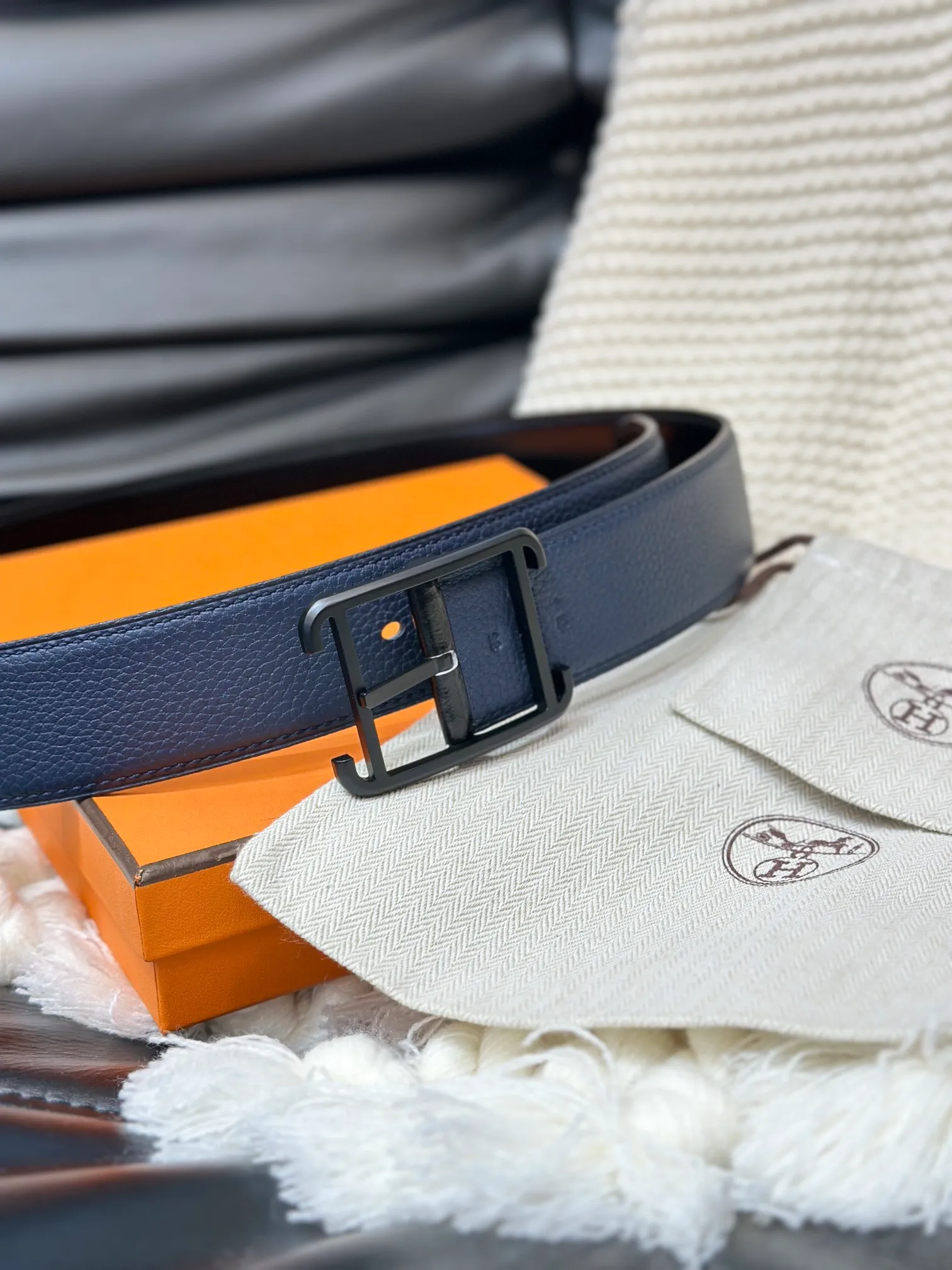💰520💰Full package💰 💍Purchase level Hermes HERMES SADDLE 38 double-sided leather belt Sombrero II and Togo calfskin double-sided leather belt width 38MM