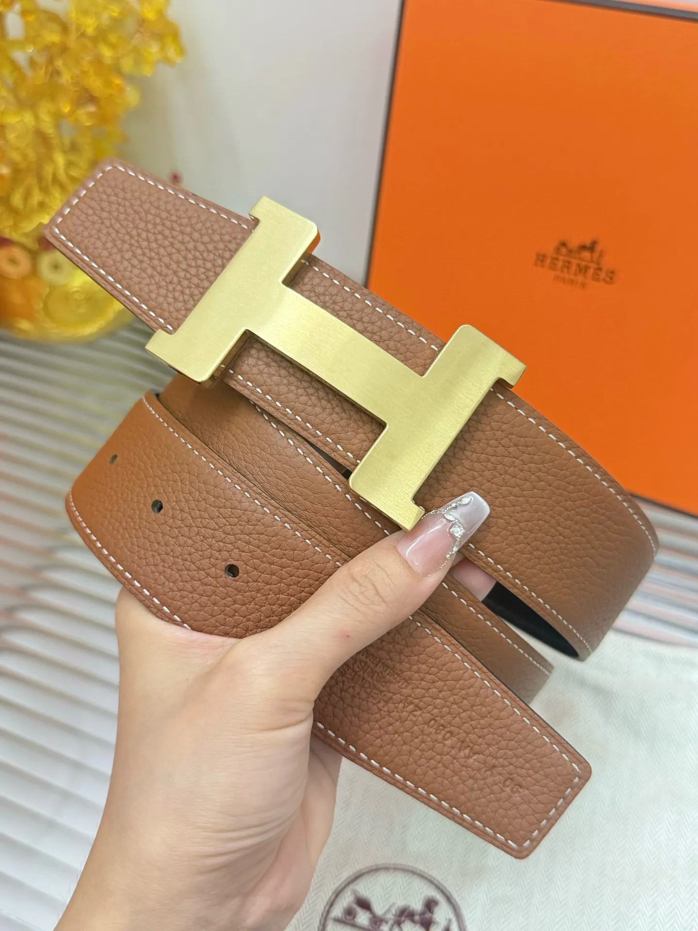 ✅Width: 𝟯.𝟴𝗰𝗺 ❑ Hermès can be used on both sides, genuine quality template, original imported 𝐓𝐎𝐆𝐎 calfskin + fine pure steel hardware buckle P480