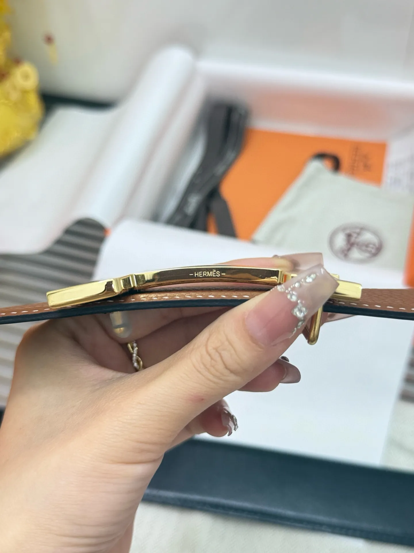 ✅Width: 𝟯.𝟴𝗰𝗺 ❑ Hermès can be used on both sides, genuine quality template, original imported 𝐓𝐎𝐆𝐎 calfskin + fine pure steel hardware buckle P480