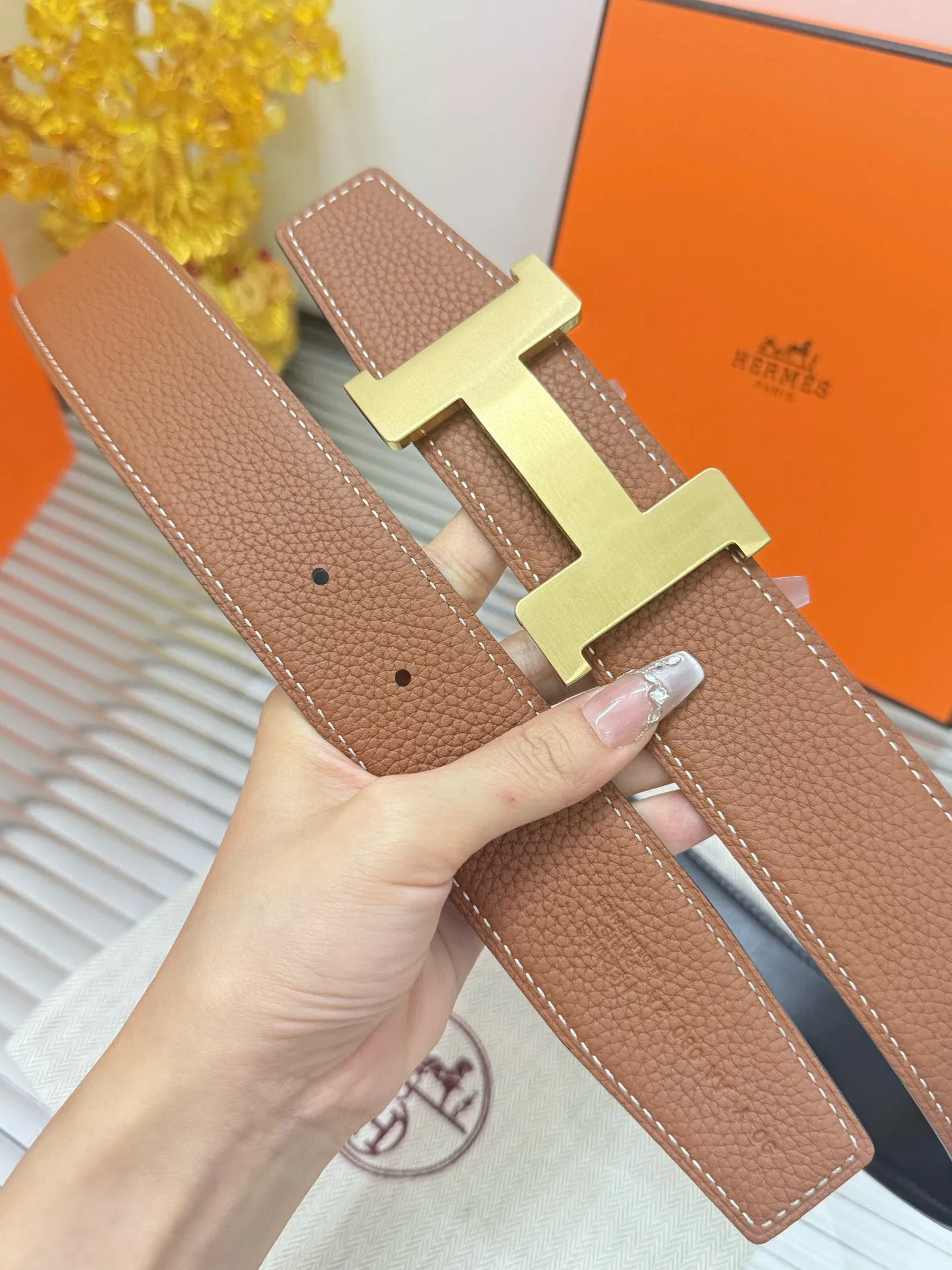 ✅Width: 𝟯.𝟴𝗰𝗺 ❑ Hermès can be used on both sides, genuine quality template, original imported 𝐓𝐎𝐆𝐎 calfskin + fine pure steel hardware buckle P480