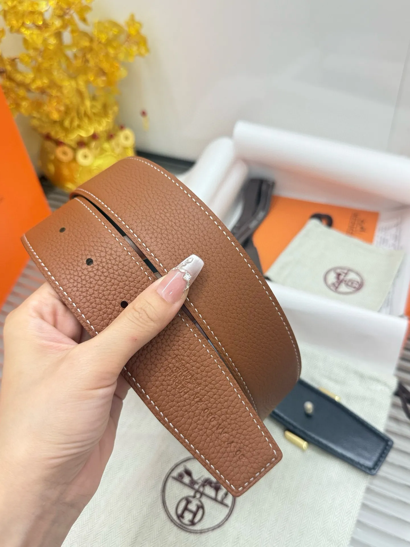 ✅Width: 𝟯.𝟴𝗰𝗺 ❑ Hermès can be used on both sides, genuine quality template, original imported 𝐓𝐎𝐆𝐎 calfskin + fine pure steel hardware buckle P480