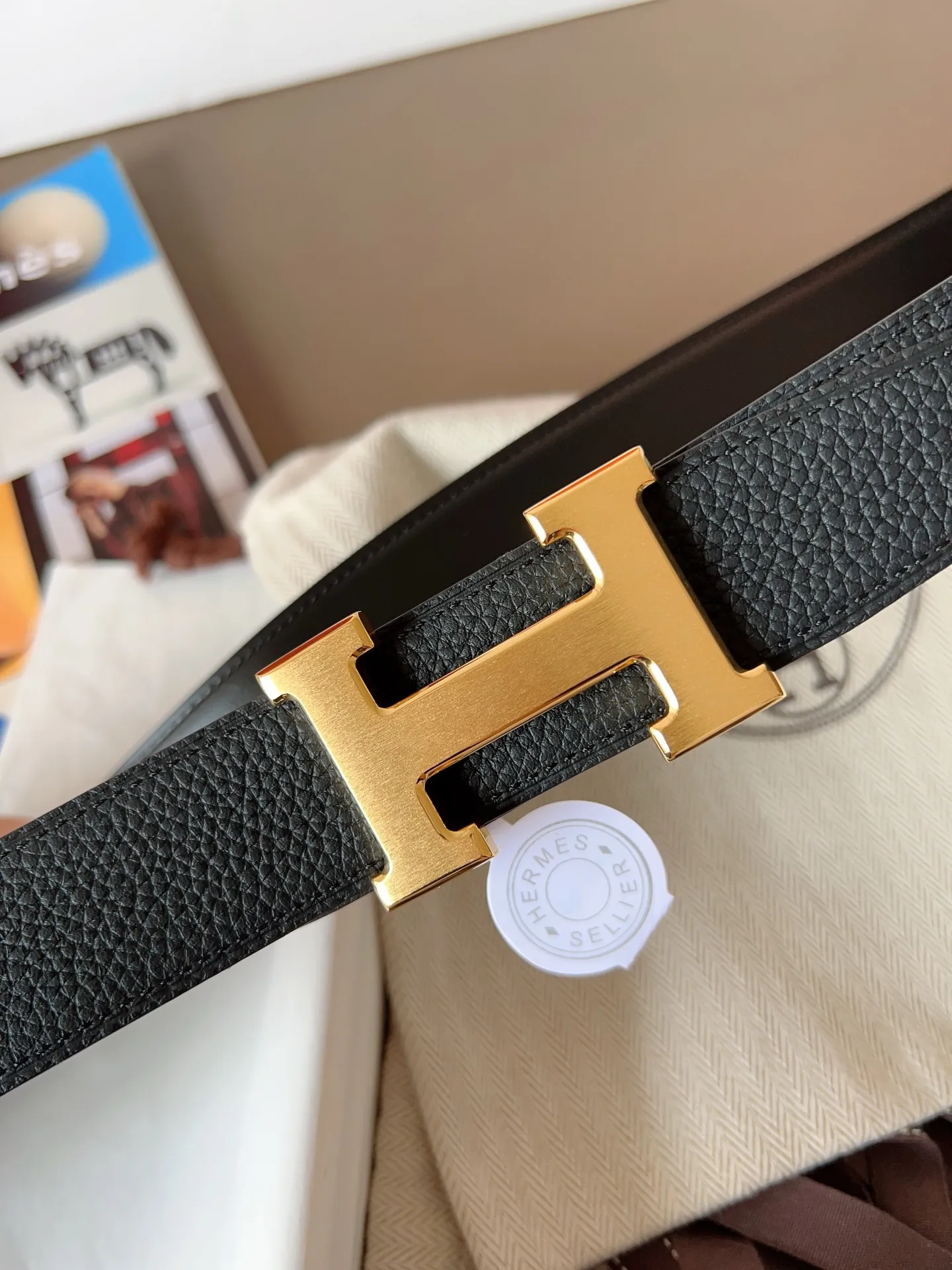 💰480💰Full set of packaging💰💍Purchase level Hermes "HERMES" new craftsmanship, original wiring 3.2cm, colors are black, earthy yellow, tin gray, coffee color, Prussian basket double-sided belt🇫🇷French original togo leather/A-grade steel buckle The quality is beyond doubt, there is no better, only the best,