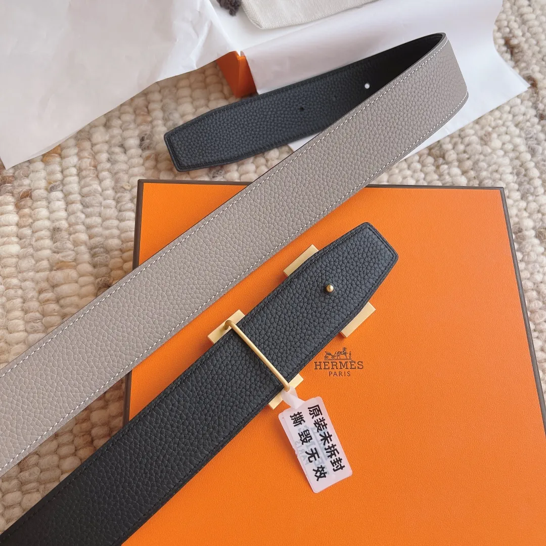 💰480💰Full package💰 💍Purchase level Hermes 3.8cm double-sided men's belt, custom-made stainless steel hardware electroplating, two-color double-sided cowhide, clearly visible leather texture, excellent hand feel, no pressure when entering and exiting the counter