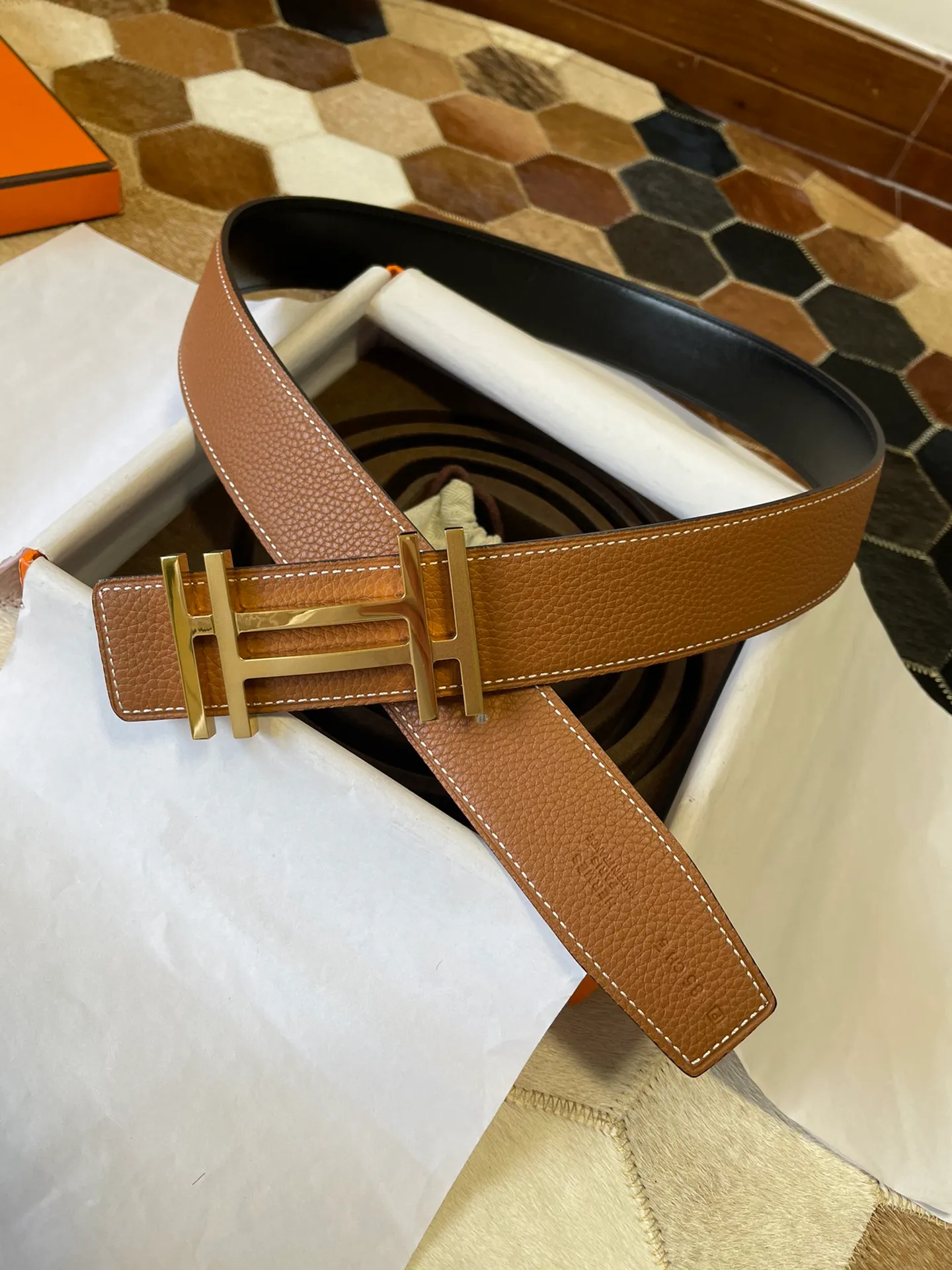 💍Purchasing agent Hermes zp order classic men's belt counter Togo leather with stainless steel duplex welding point buckle 3.8cm, practical and beautiful. P480