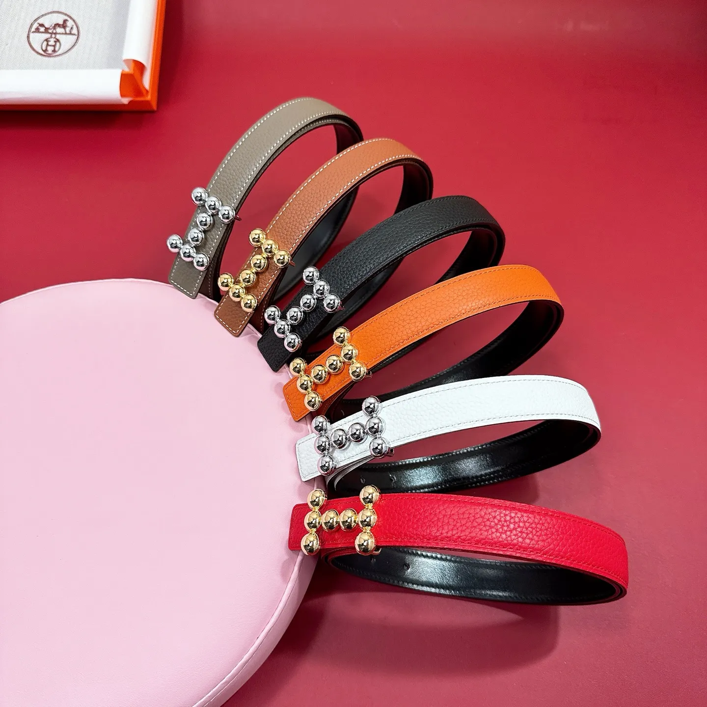 💰440💰Full package💰 💍Purchasing agent grade Hermès simple dual-purpose leather girl's pebbled belt, accessories 2.5cm H stainless steel dual-purpose leather H buckle belt!