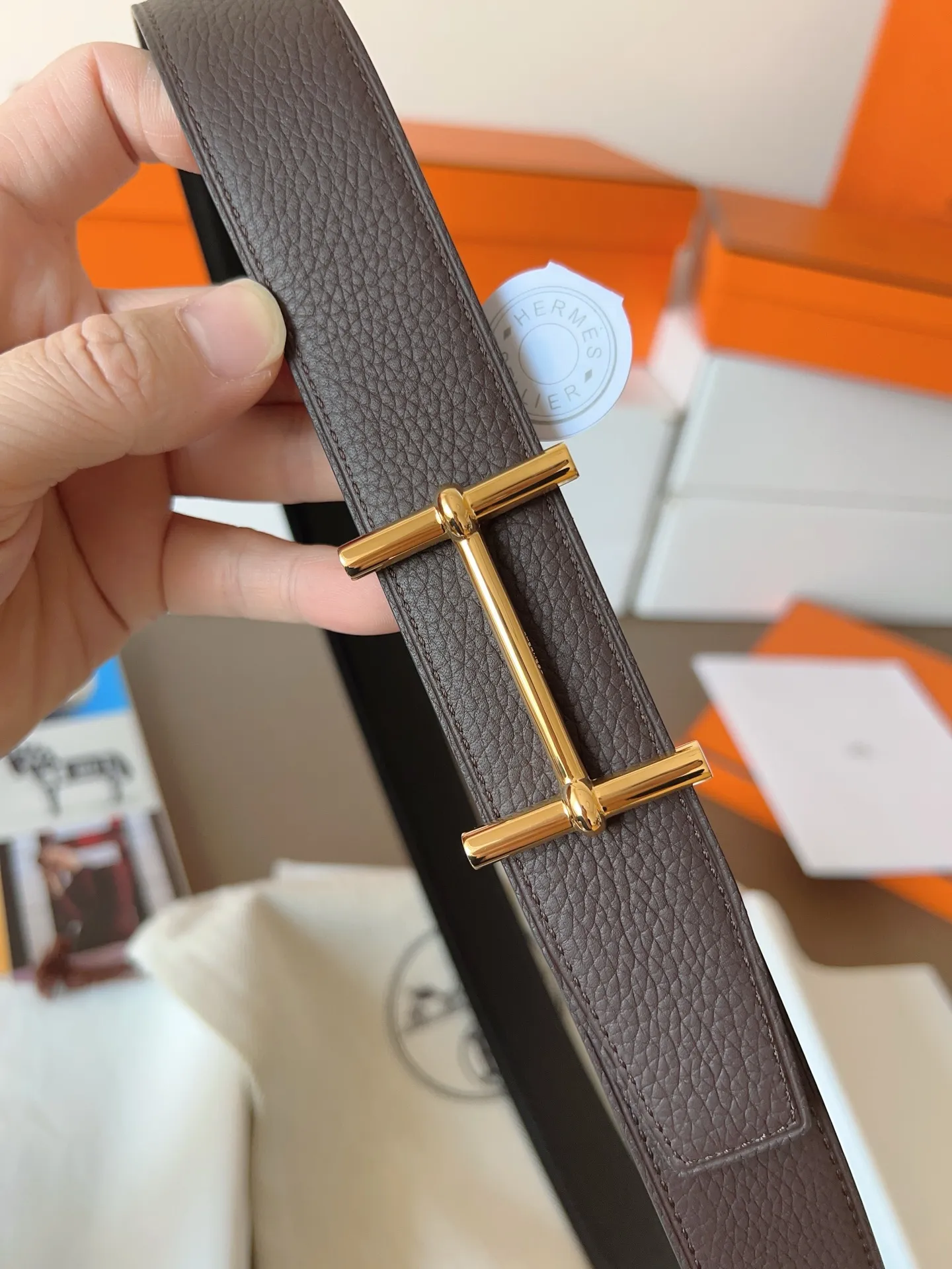 💰480💰Full set of packaging💰💍Purchase level Hermes "HERMES" new craftsmanship, original wiring 3.2cm, colors are black, earthy yellow, tin gray, coffee color, Prussian basket double-sided belt🇫🇷French original togo leather/A-grade steel buckle The quality is beyond doubt, there is no better, only the best,