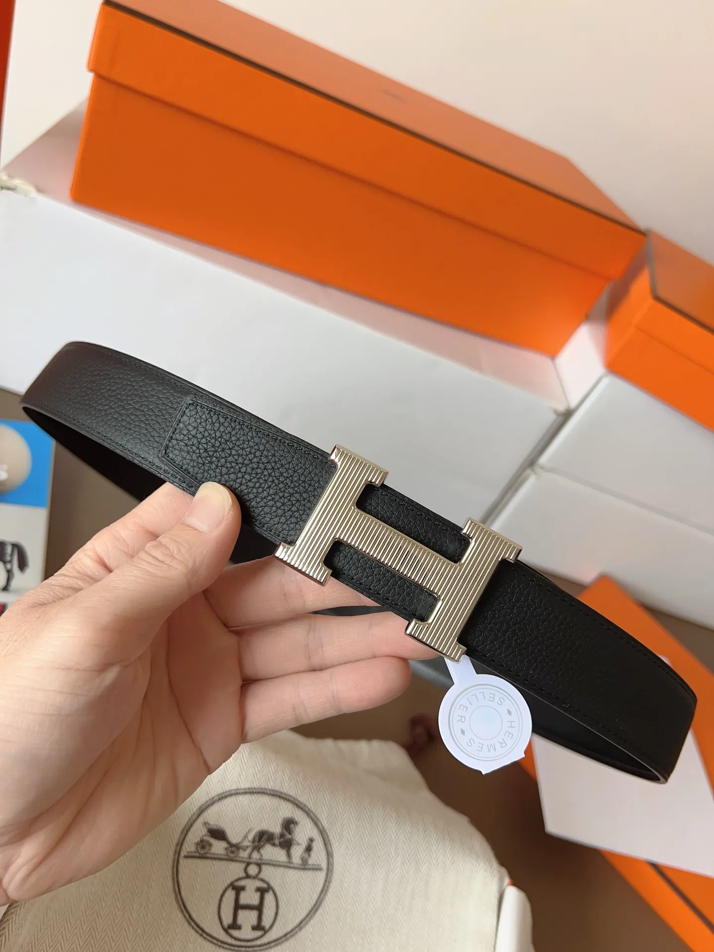 💰480💰Full set of packaging💰💍Purchase level Hermes "HERMES" new craftsmanship, original wiring 3.2cm, colors are black, earthy yellow, tin gray, coffee color, Prussian basket double-sided belt🇫🇷French original togo leather/A-grade steel buckle The quality is beyond doubt, there is no better, only the best,