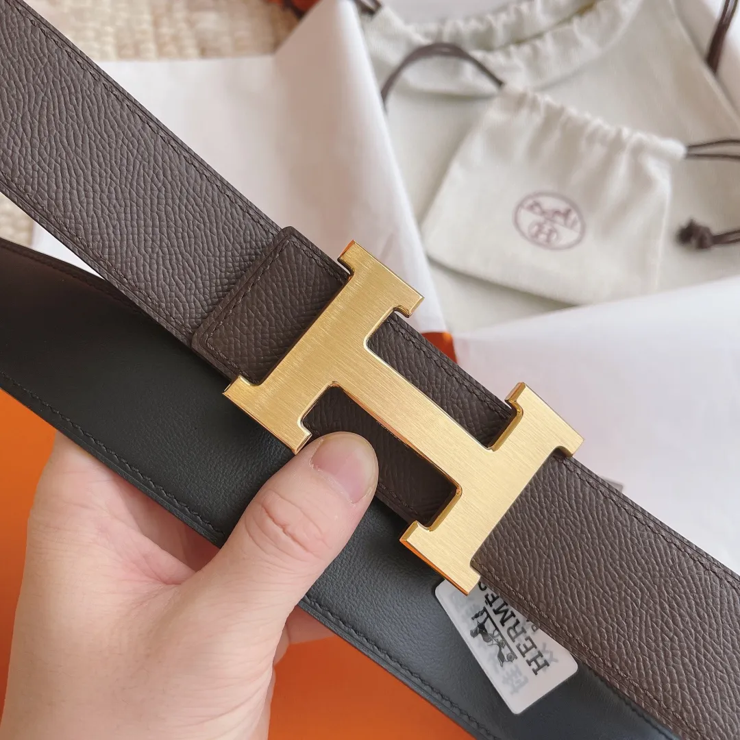 💰480💰Full package💰 💍Purchase level Hermes 3.8cm double-sided men's belt, custom-made stainless steel hardware electroplating, two-color double-sided cowhide, clearly visible leather texture, excellent hand feel, no pressure when entering and exiting the counter