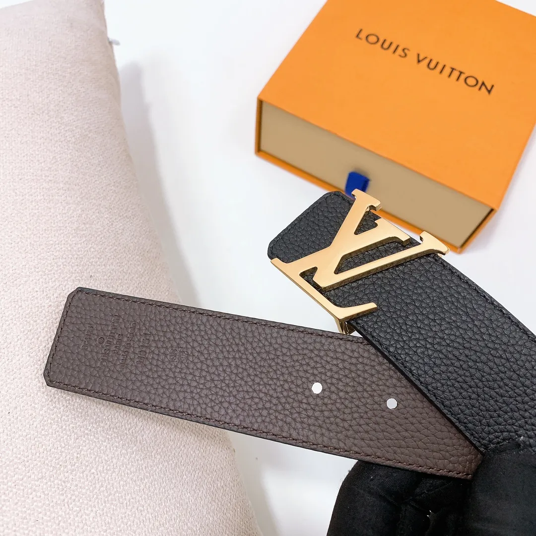 💰480💰Full package💰 💍Purchase level Lv imported pebbled cowhide classic men's belt, high-quality stainless steel letter head dual-use hanging buckle belt 4.0cm