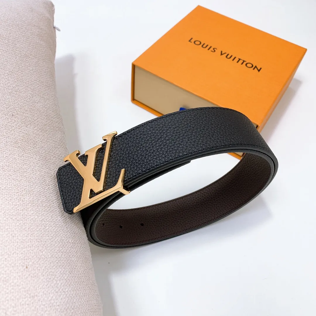 💰480💰Full package💰 💍Purchase level Lv imported pebbled cowhide classic men's belt, high-quality stainless steel letter head dual-use hanging buckle belt 4.0cm