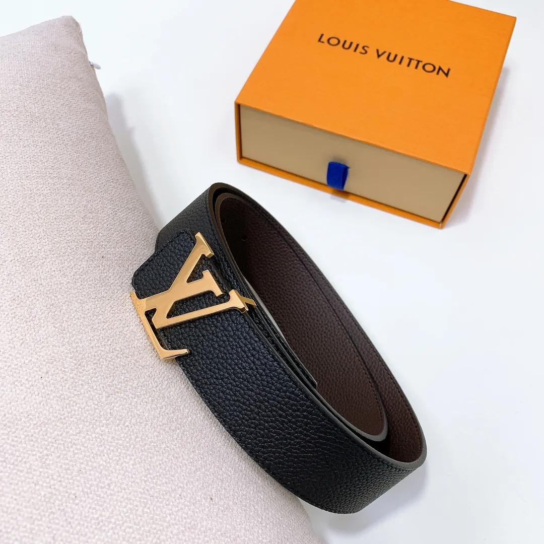 💰480💰Full package💰 💍Purchase level Lv imported pebbled cowhide classic men's belt, high-quality stainless steel letter head dual-use hanging buckle belt 4.0cm