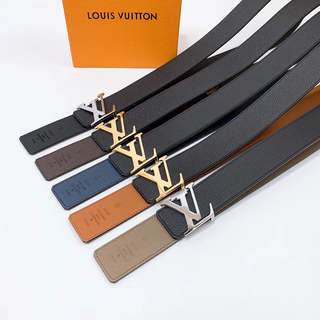 💰480💰Full package💰 💍Purchase level Lv imported pebbled cowhide classic men's belt, high-quality stainless steel letter head dual-use hanging buckle belt 4.0cm