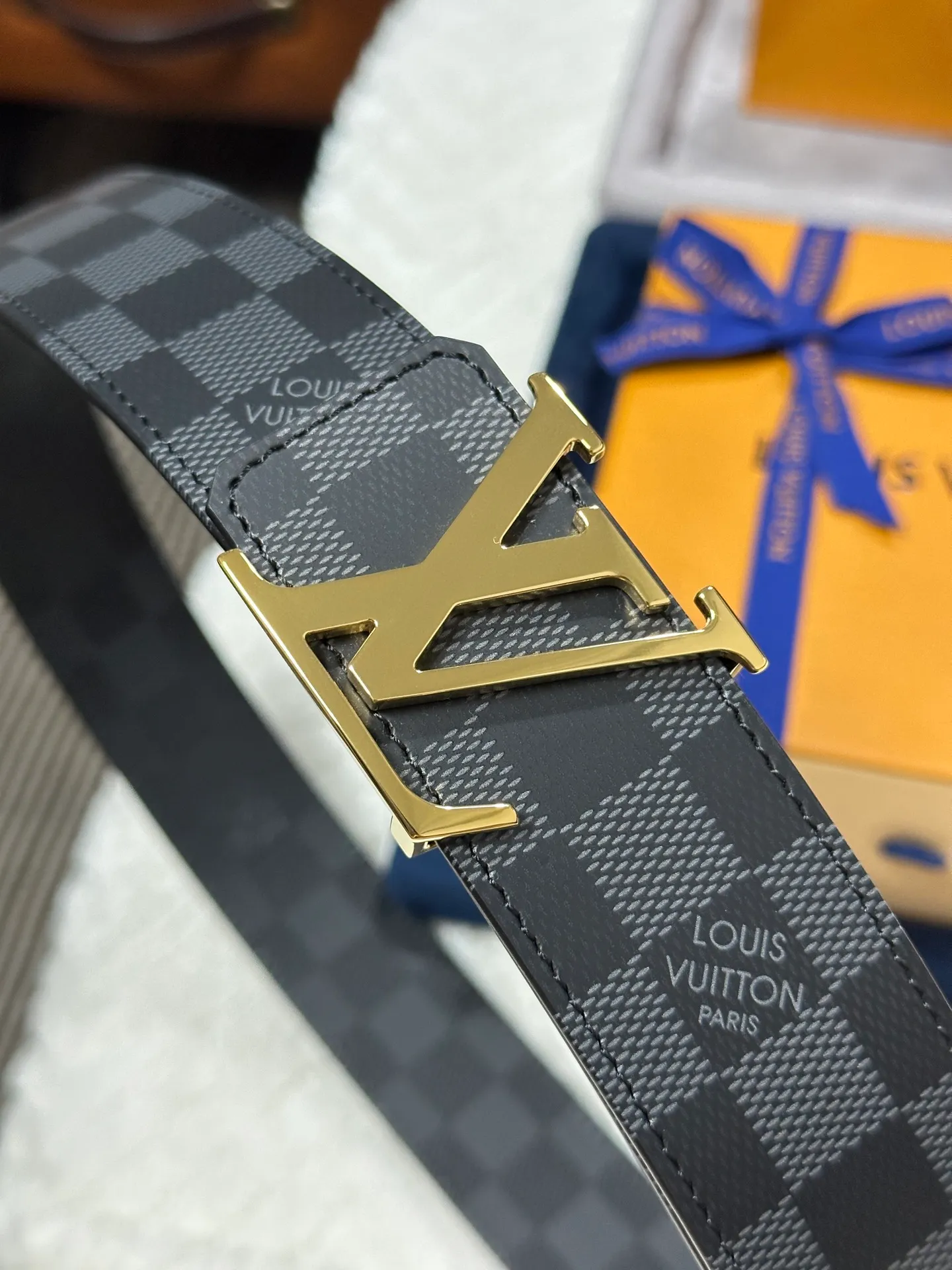 💰480💰Full set of packaging💰 💍Purchasing-grade LV Louis Vuitton M0107, double-sided, screen-printed checkerboard, width 4.0cm, high-quality LV buckle