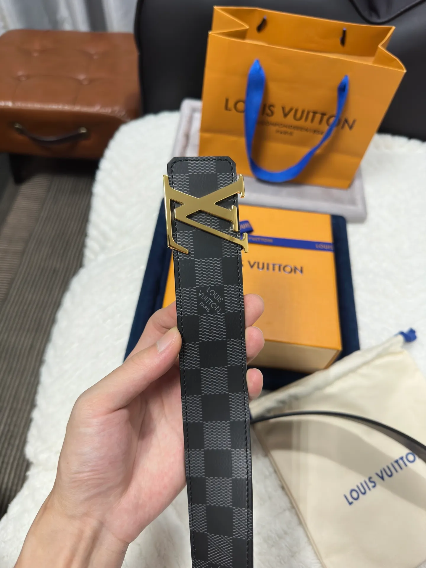 💰480💰Full set of packaging💰 💍Purchasing-grade LV Louis Vuitton M0107, double-sided, screen-printed checkerboard, width 4.0cm, high-quality LV buckle